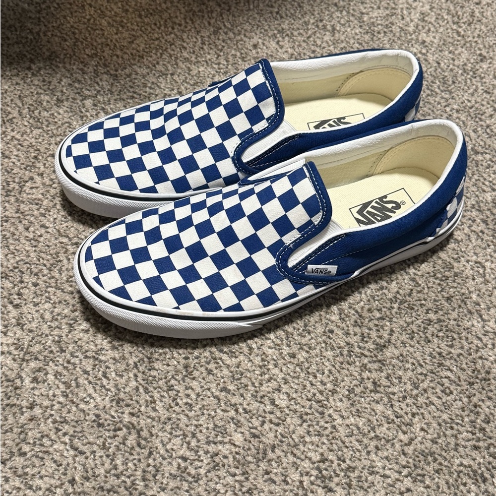 Vans Classic Blue and White Checkered Slip-Ons
